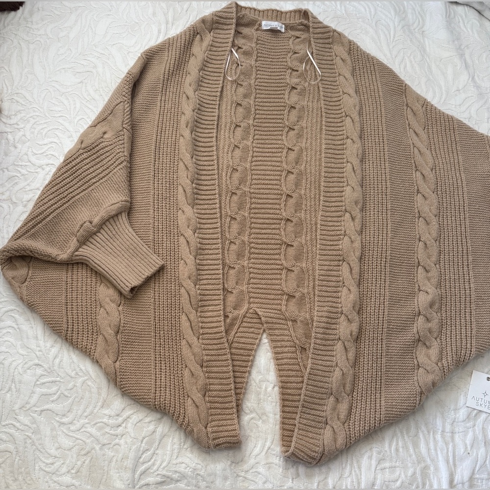 Cozy Tan Cable Knit Poncho
